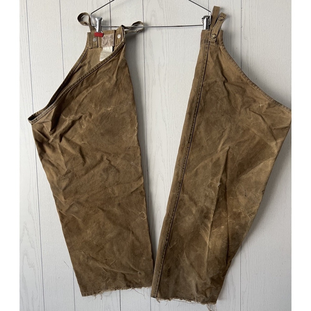 Filson Hunting Chaps Tin Cloth Waxed Cotton Size Regular USA Highly Distressed